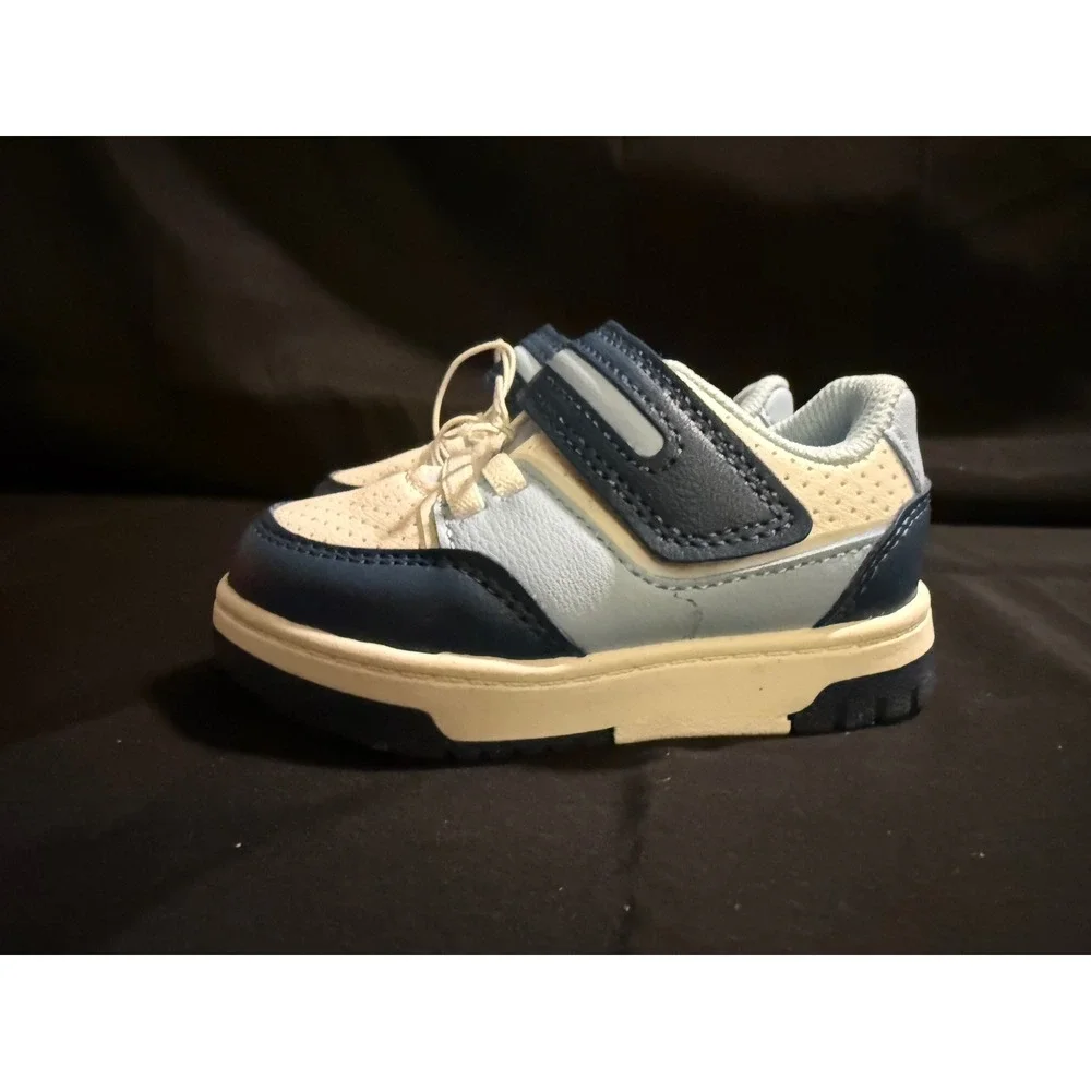 Cat & Jack Toddler Boys Blue Cream Low Top Sneakers Hook Loop Strap Size 5 NIB